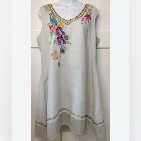 knee length dresses for ladies Johnny Was Calme Linen Button-Down Mini Dress  AfterRetail